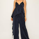 Ruffled Wide-Leg Satin Jumpsuit