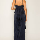 Ruffled Wide-Leg Satin Jumpsuit