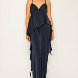 Ruffled Wide-Leg Satin Jumpsuit