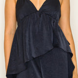 Ruffled Wide-Leg Satin Jumpsuit