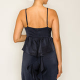 Ruffled Wide-Leg Satin Jumpsuit