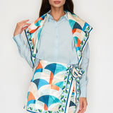 Printed Scarf Detail Shirt & Wrap Skort Set