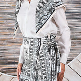 Printed Scarf Detail Shirt & Wrap Skort Set