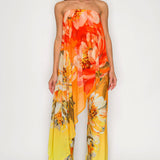 FLORAL DRAPED STRAPLESS JUMPSUIT