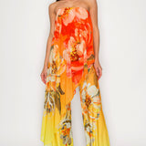 FLORAL DRAPED STRAPLESS JUMPSUIT