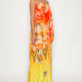 FLORAL DRAPED STRAPLESS JUMPSUIT