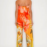 FLORAL DRAPED STRAPLESS JUMPSUIT