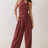 Draped Halter Top & Wide-Leg Pants Set