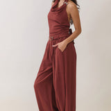 Draped Halter Top & Wide-Leg Pants Set