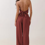 Draped Halter Top & Wide-Leg Pants Set