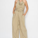 Draped Halter Top & Wide-Leg Pants Set