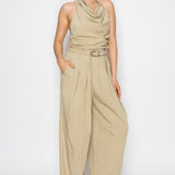 Draped Halter Top & Wide-Leg Pants Set