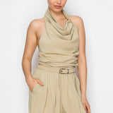Draped Halter Top & Wide-Leg Pants Set