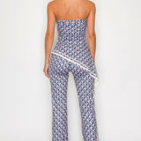Off-shoulder Stretch Jumpsuit with Asymmetric Scarf Accent