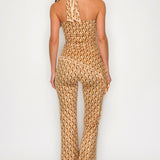 Off-shoulder Stretch Jumpsuit with Asymmetric Scarf Accent