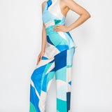 Abstract Halter Neck Printed Jumpsuit