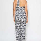 Geometric Halter Neck Printed Jumpsuit with Scarf
