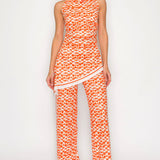 Geometric Halter Neck Printed Jumpsuit with Scarf