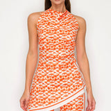 Geometric Halter Neck Printed Jumpsuit with Scarf