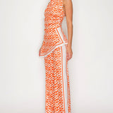Geometric Halter Neck Printed Jumpsuit with Scarf