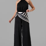 Satin Halter Neck Wide-Leg Jumpsuit with Scarf Detail