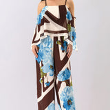 Floral Convertible Cape Sleeve Jumpsuit