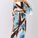 Floral Convertible Cape Sleeve Jumpsuit
