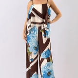 Floral Convertible Cape Sleeve Jumpsuit