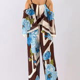 Floral Convertible Cape Sleeve Jumpsuit