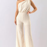 One-Shoulder Eyelet Embroidered Wide Leg Jumpsuit