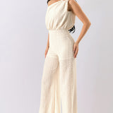 One-Shoulder Eyelet Embroidered Wide Leg Jumpsuit