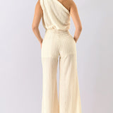One-Shoulder Eyelet Embroidered Wide Leg Jumpsuit