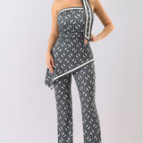 Geometric Print Scarf Detail Jumpsuit