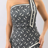 Geometric Print Scarf Detail Jumpsuit