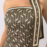 Geometric Print Scarf Detail Jumpsuit