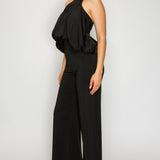 Draped Halter Neck Wide Leg Jumpsuit