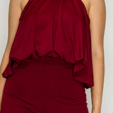 Draped Halter Neck Wide Leg Jumpsuit