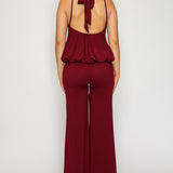 Draped Halter Neck Wide Leg Jumpsuit