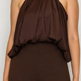 Draped Halter Neck Wide Leg Jumpsuit