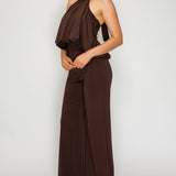 Draped Halter Neck Wide Leg Jumpsuit