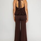Draped Halter Neck Wide Leg Jumpsuit