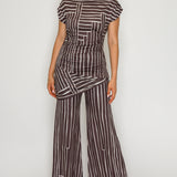 Geo Stripe Draped Top & Wrap Wide-Leg Pants Set (TOP ONLY)