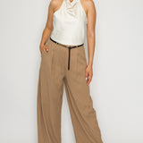 Halter Cowl Neck Wide Leg Jumpsuit with Belt