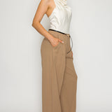 Halter Cowl Neck Wide Leg Jumpsuit with Belt