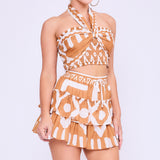 Convertible Smocked Crop Top & Tiered Mini Skirt Set