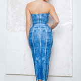 Denim Effect Bustier Top & Skirt Set