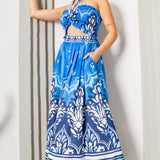 Smocked Halter Top & Midi Full Skirt Set