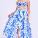 Smocked Halter Top & Midi Full Skirt Set