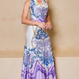 STYLEVAVA printed cowl neck top and skirt set in lavender– silky halter neck design