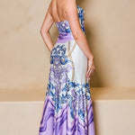 STYLEVAVA printed cowl neck top and skirt set in lavender– silky halter neck design